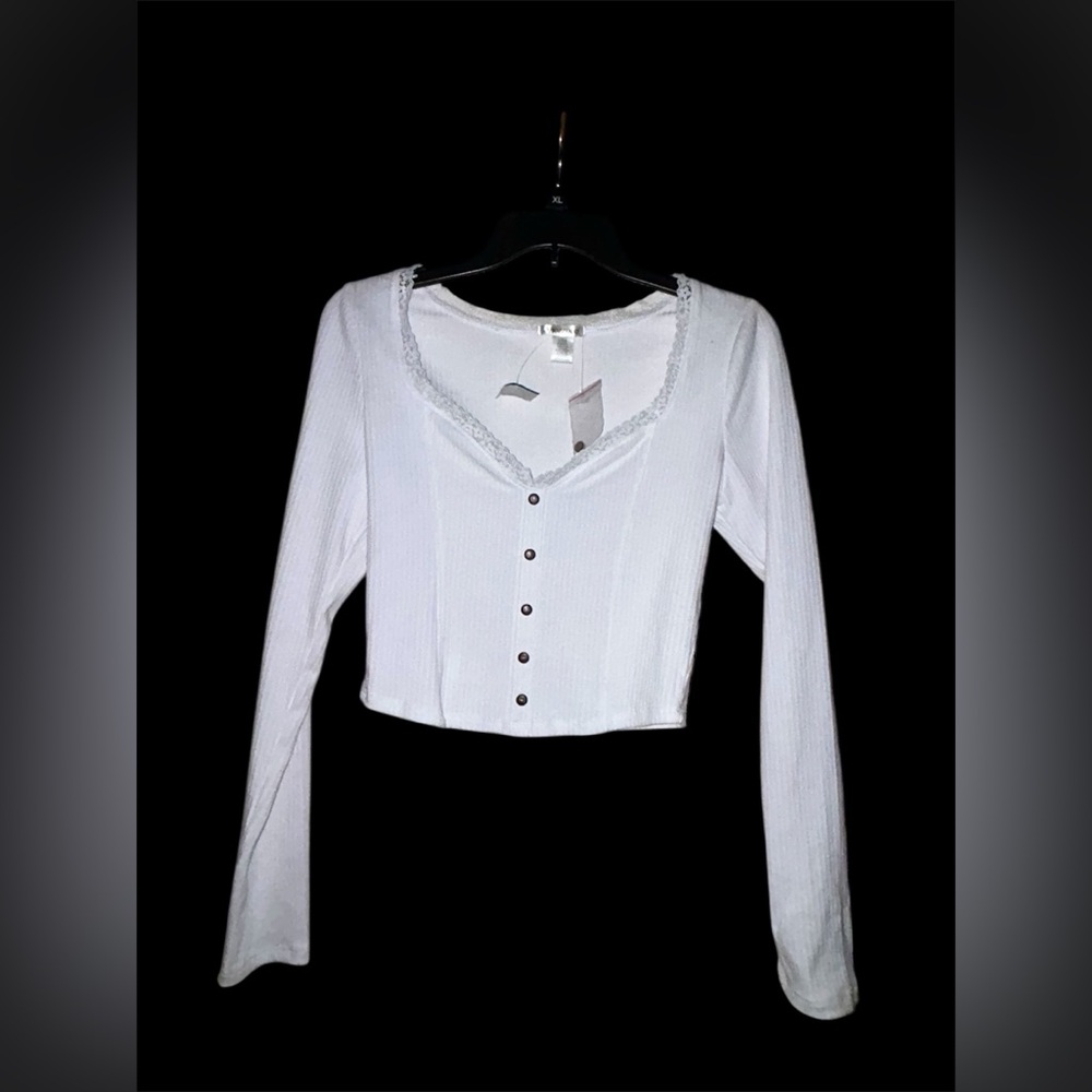 White Long Sleeve Button top